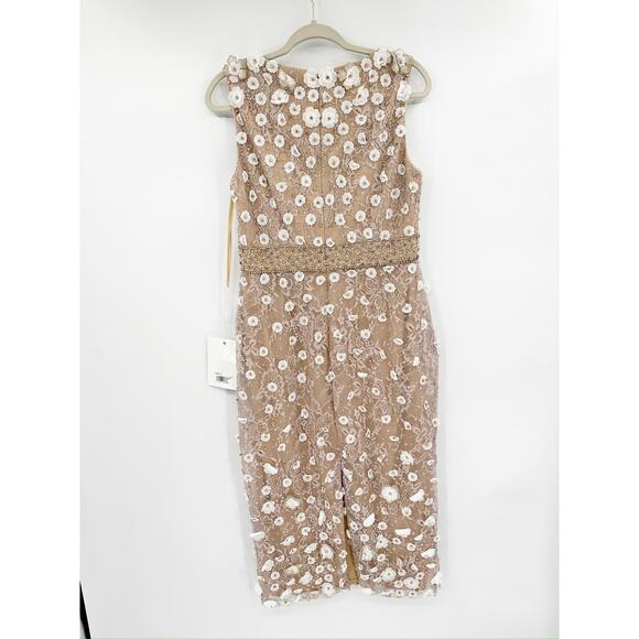 Mac Duggal 67853 Beaded Floral Applique Ivory Nude Midi Sheath Dress Size 10 NWT - Picture 6 of 9